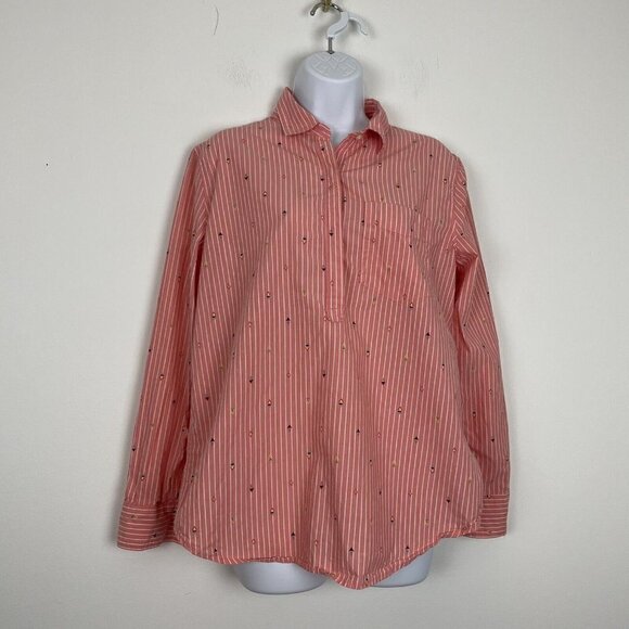 Gap Pink Striped Half Button Down Geometric Print Size Medium Blouse Top - Picture 2 of 6
